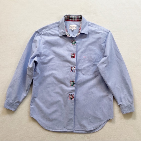 Vintage Susan Bristol Women’s Cotton Oxford Shirt – Button Down, Plaid Trim - Picture 2 of 16